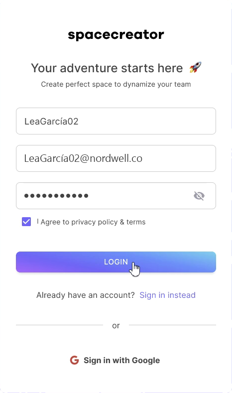 Step two: creating the account.